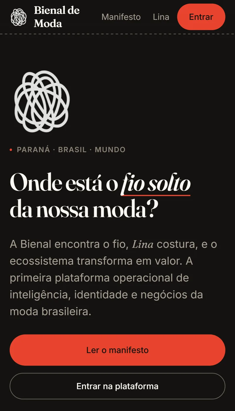 Home da Bienal no celular