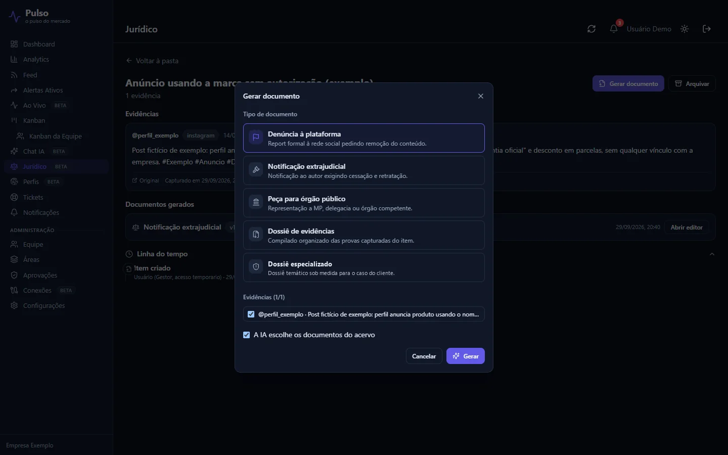Escolha do tipo de documento