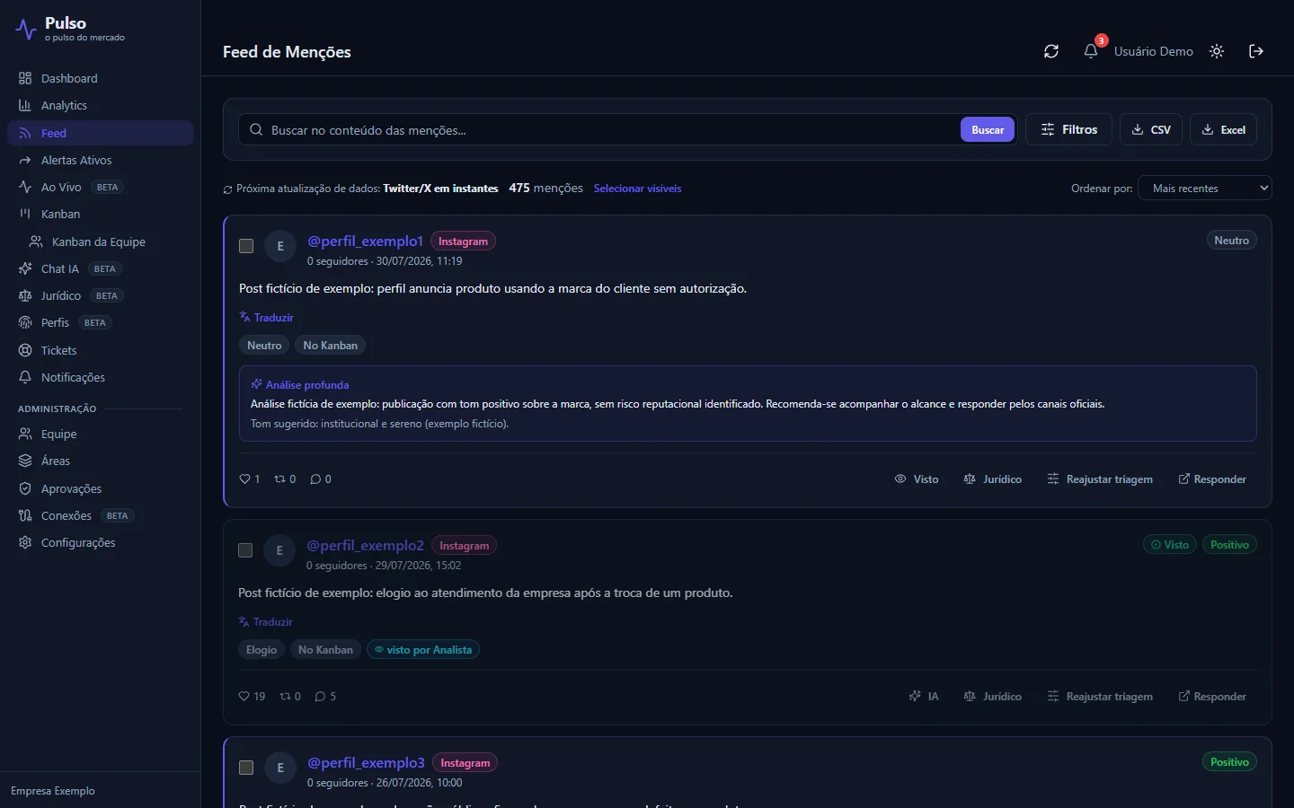 Feed com o botão Jurídico
