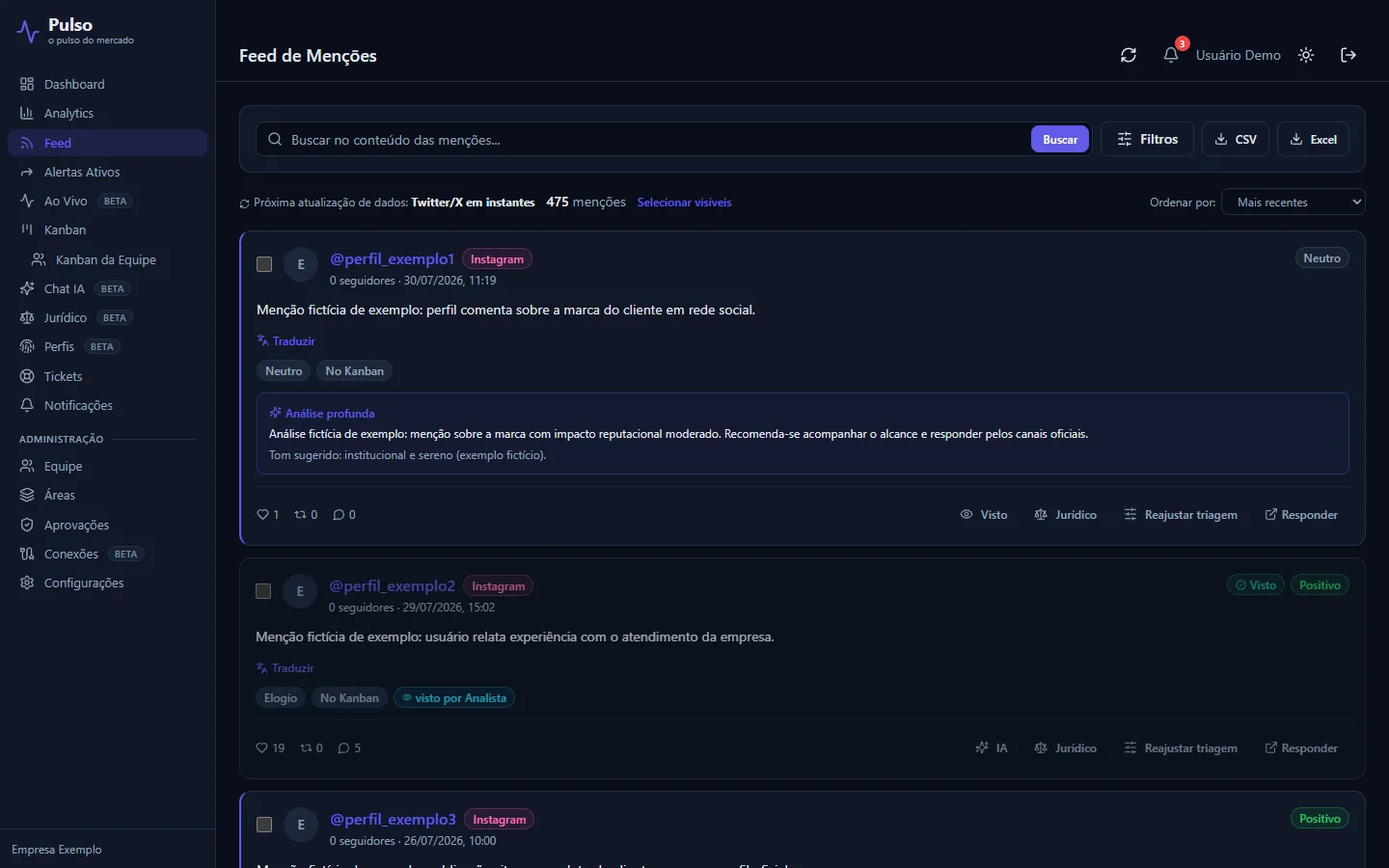 Feed de men&ccedil;&otilde;es do Pulso