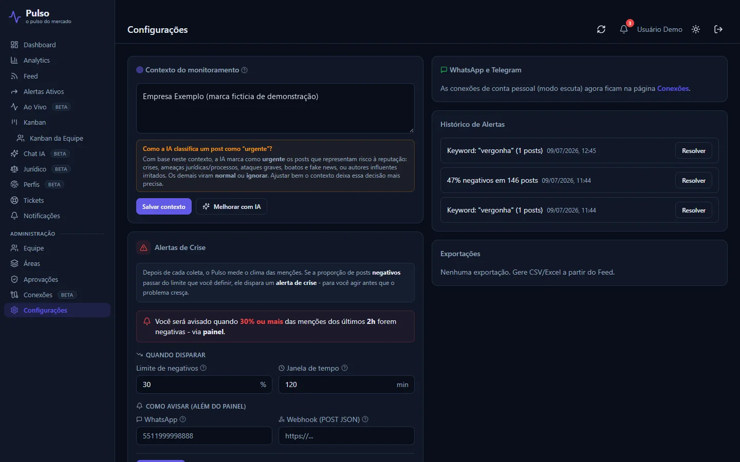 Configura&ccedil;&otilde;es do Pulso