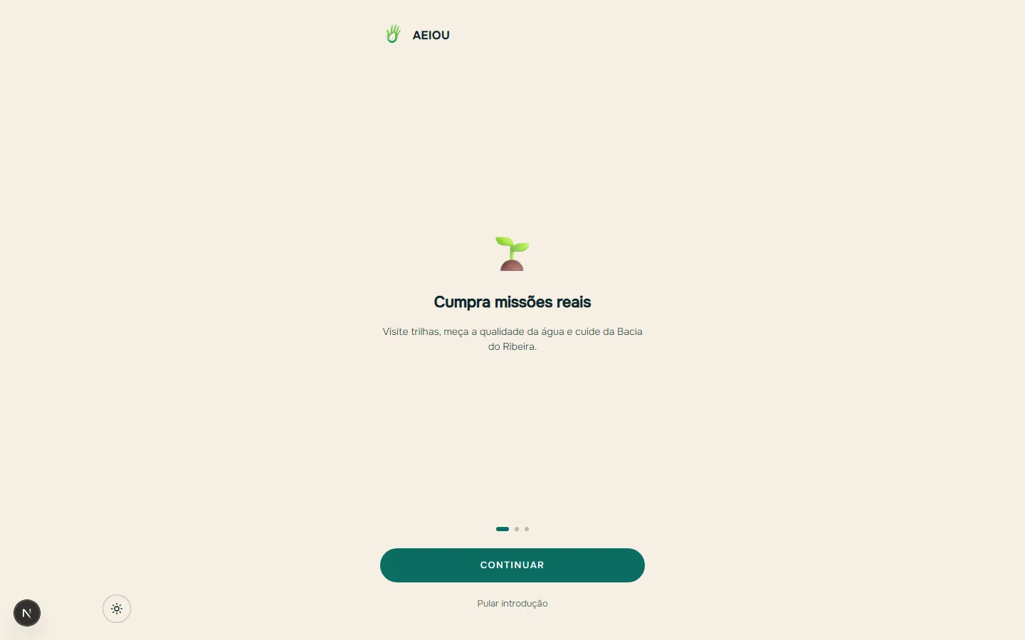 Tela de onboarding do app do Salve o Rio Ribeira